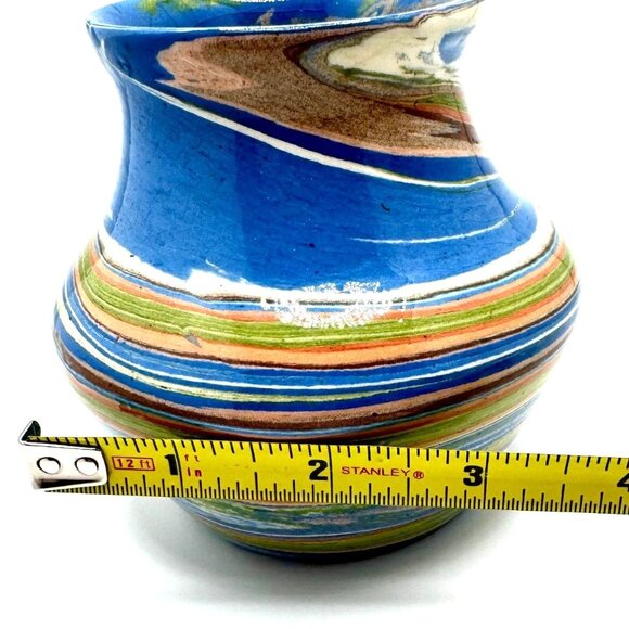Handcrafted Multicolor Swirl Ceramic Vase 4" Tall - Picture 2 of 8